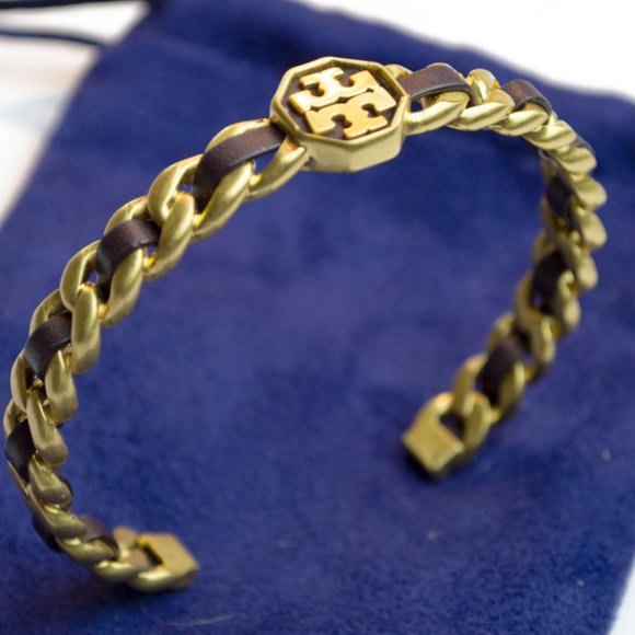 Tory Burch Dark Brown Marion Woven Cuff Bracelet - Picture 7 of 10